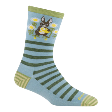 Darn Tough Women's Animal Haus Crew Lightweight Lifestyle Sock in bunny blue, side view