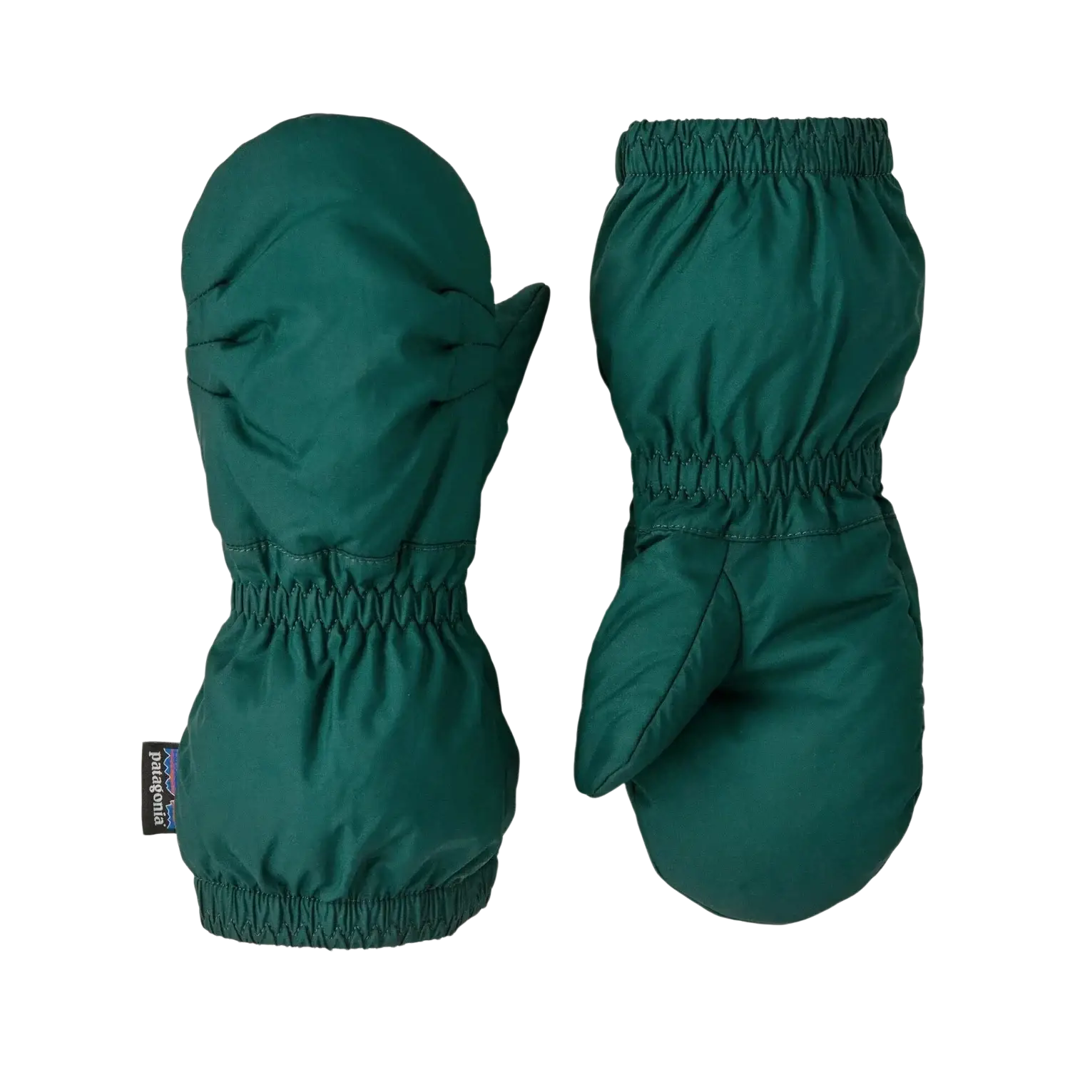 Patagonia Baby Puff Mittens in cascade green, pair view