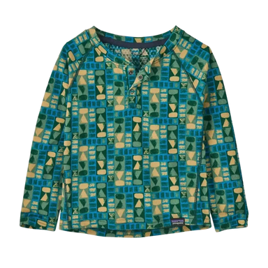 Patagonia Baby Capilene® Midweight Henley in treeline & uplift blue, front view