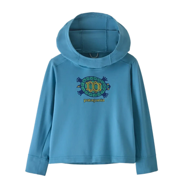 Patagonia Baby Capilene® Silkweight Hoody in island turtle & shore blue, front view