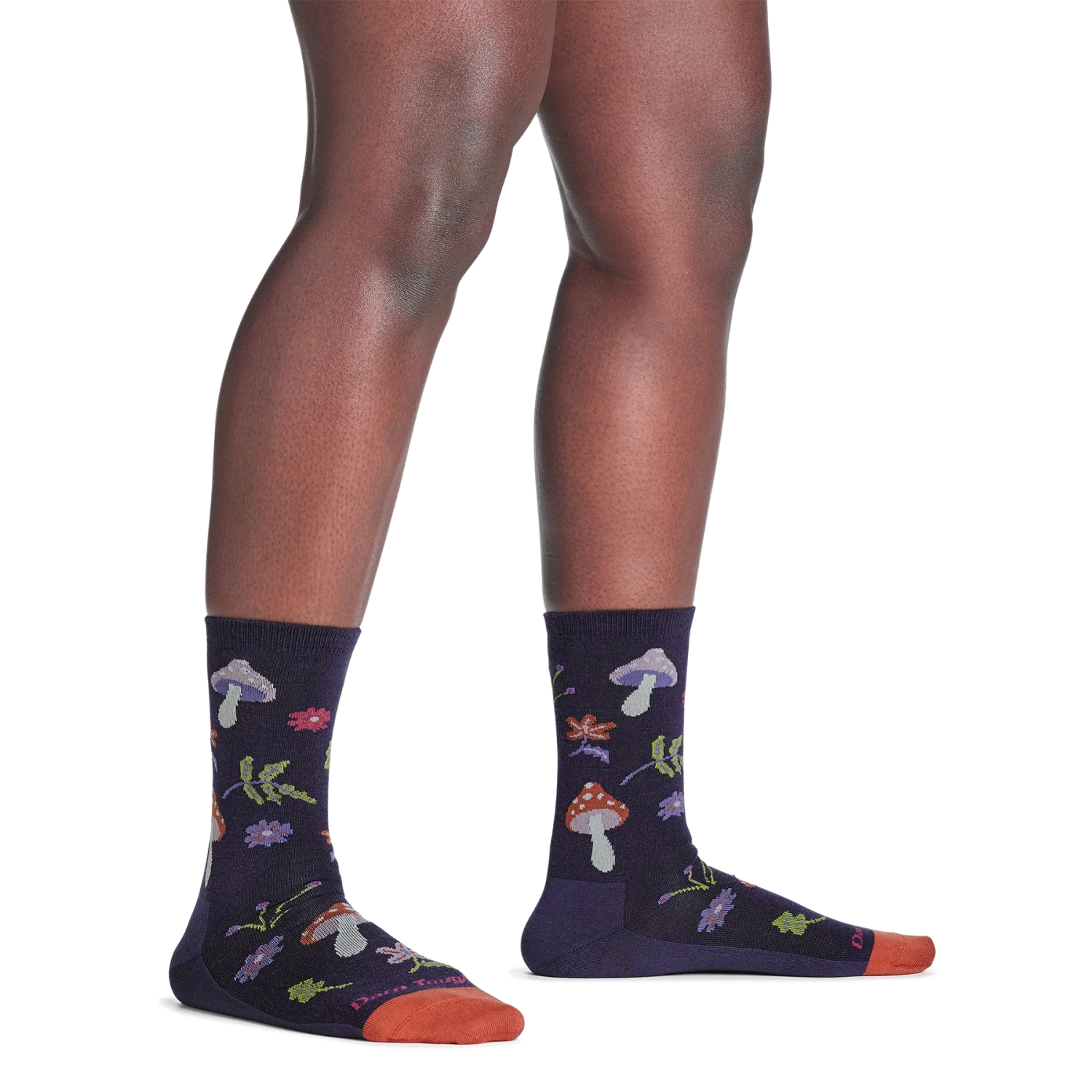 Darn Tough Women's Shroom Bloom Crew Lightweight Lifestyle Socks in blackberry, on model view