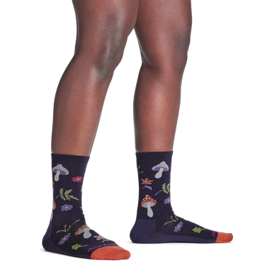 Darn Tough Women's Shroom Bloom Crew Lightweight Lifestyle Socks in blackberry, on model view