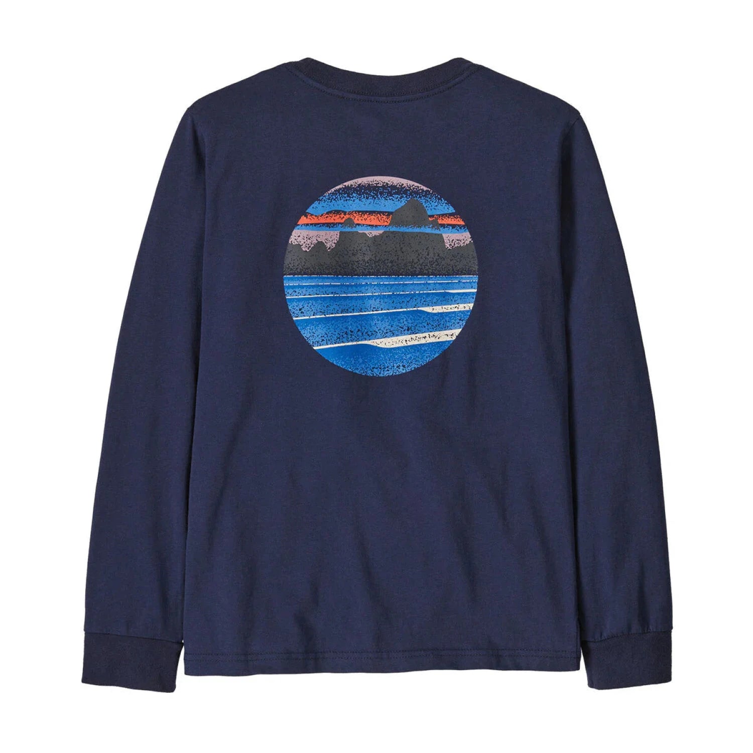 Patagonia Kid's Skyline Stencil Long-Sleeve T-Shirt in new navy, back view