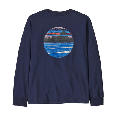 Patagonia Kid's Skyline Stencil Long-Sleeve T-Shirt in new navy, back view
