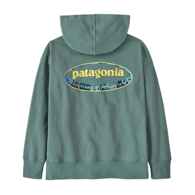Patagonia Kid's Hoody Sweatshirt in oval logo tropiclimb & blue sage, back view