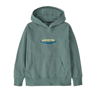 Patagonia Kid's Hoody Sweatshirt in oval logo tropiclimb & blue sage, front view