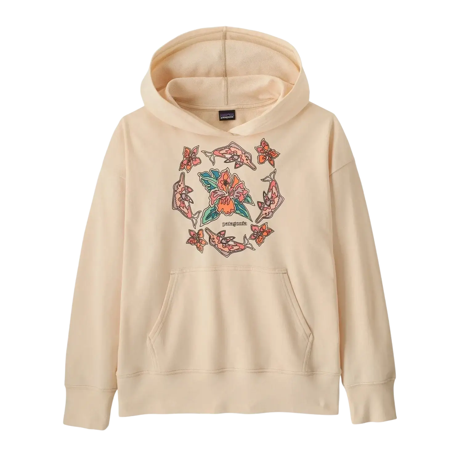 Patagonia Kid's Hoody Sweatshirt in riverbloom & natural, front view