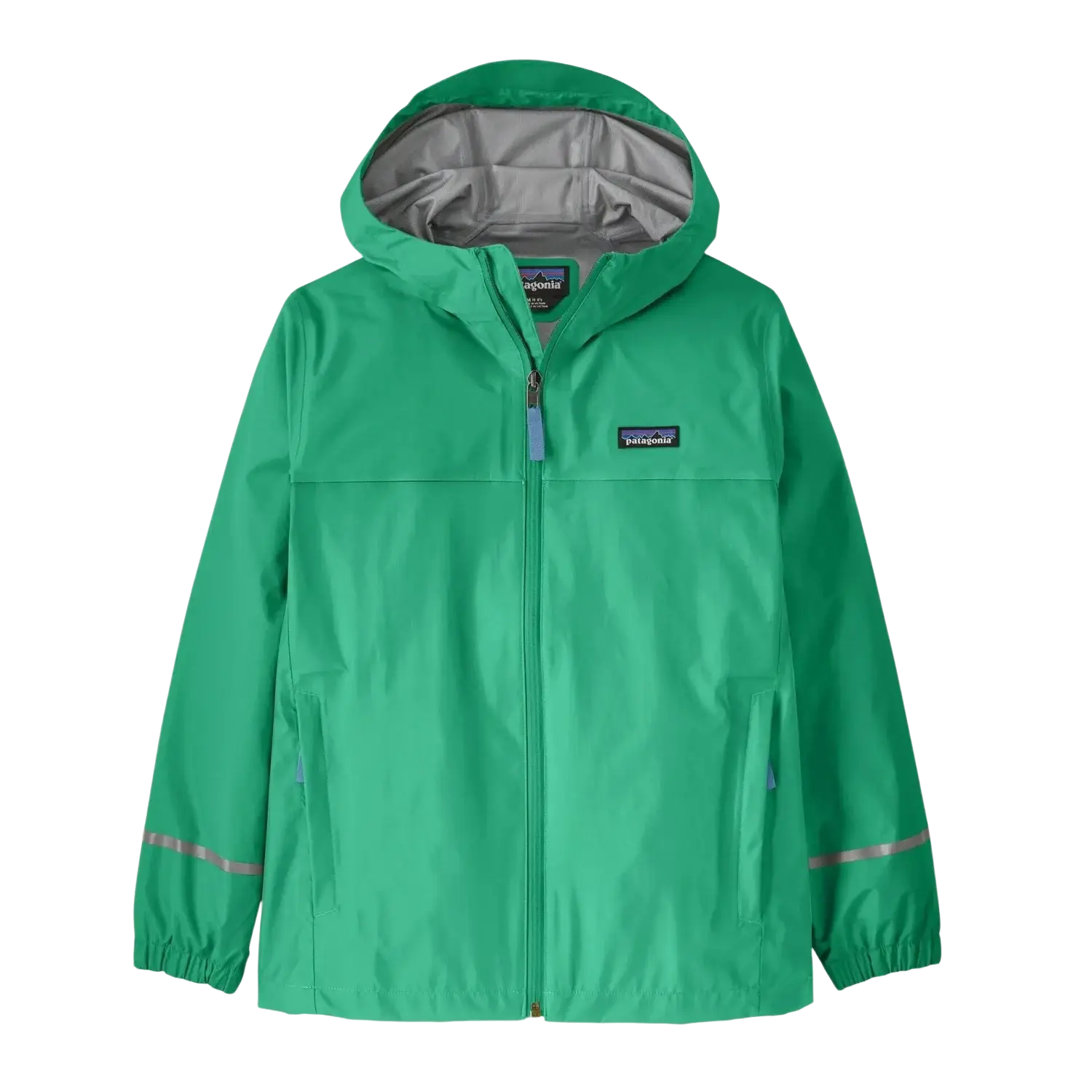 Patagonia Kid's Torrentshell 3L Rain Jacket in aqua stone, front view