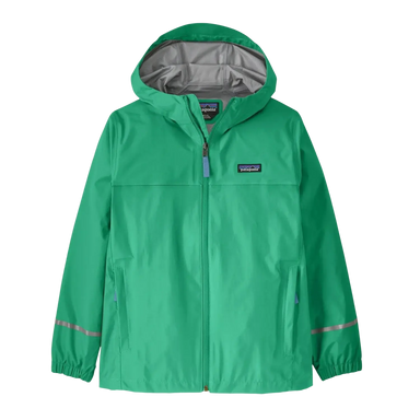Patagonia Kid's Torrentshell 3L Rain Jacket in aqua stone, front view