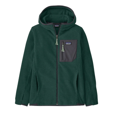 Patagonia Kids' R1® Air Full-Zip Hoody in cascade green, flat front view
