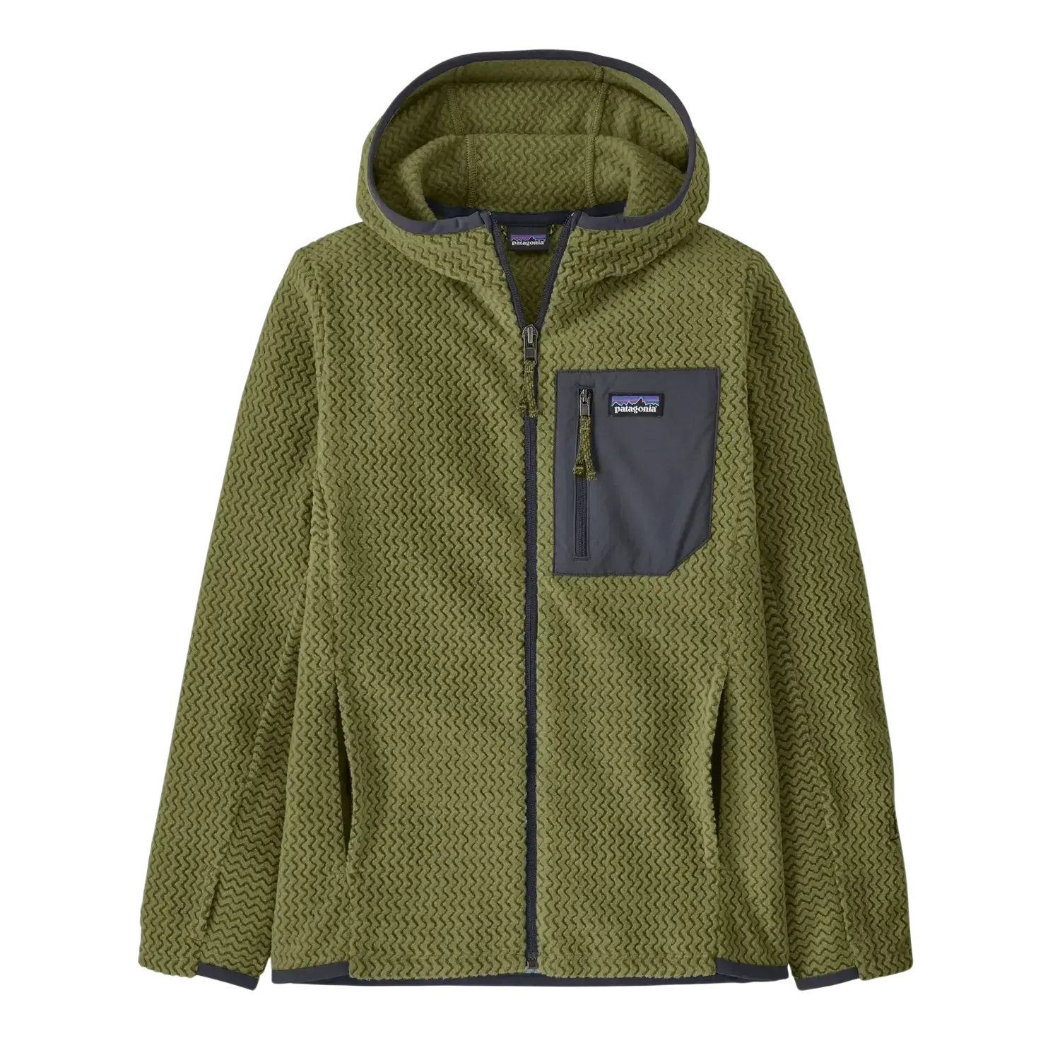 Patagonia Kids' R1® Air Full-Zip Hoody in caper green, front view