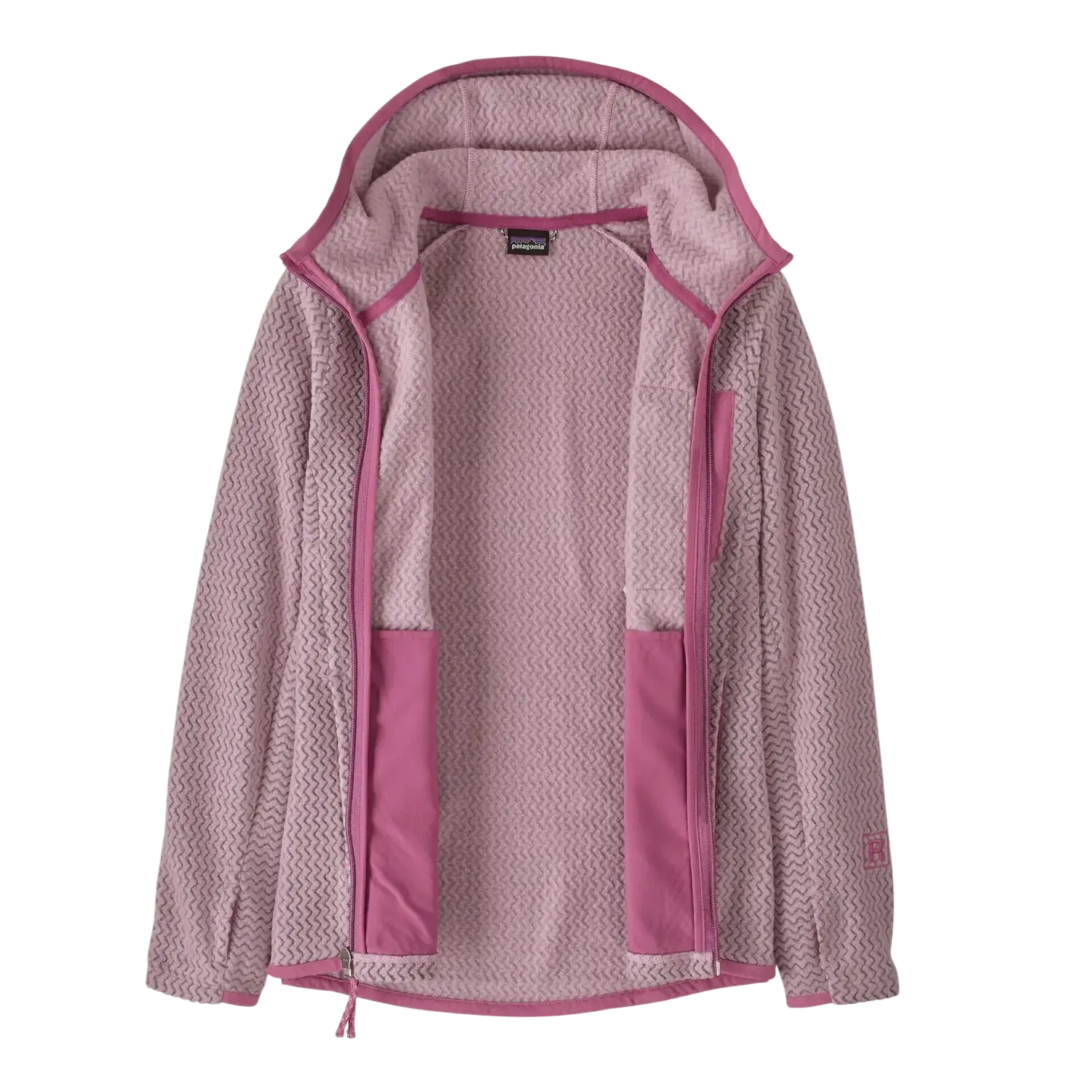 Patagonia Kids' R1® Air Full-Zip Hoody in quiet violet, front unzipped view