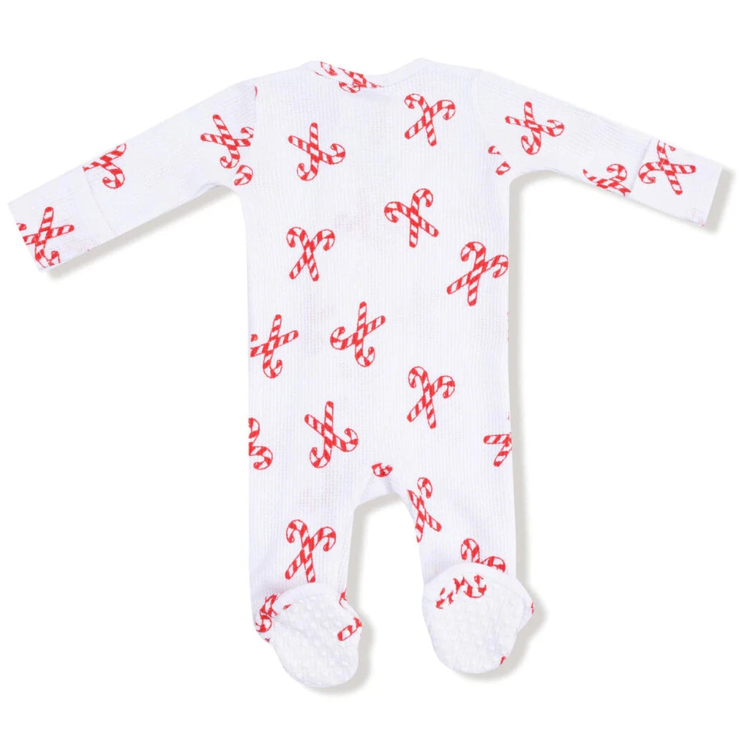 Angel Dear Baby 2 Way Zipper Footie in candy canes, flat back view