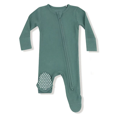 Angel Dear Baby 2 Way Zipper Footie in frosty spruce, flat front view