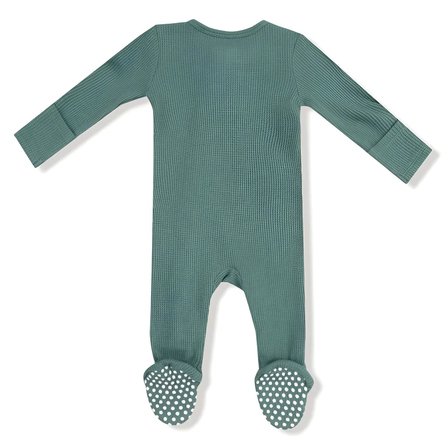 Angel Dear Baby 2 Way Zipper Footie in frosty spruce, flat back view