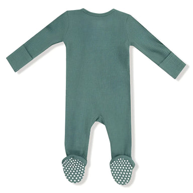 Angel Dear Baby 2 Way Zipper Footie in frosty spruce, flat back view
