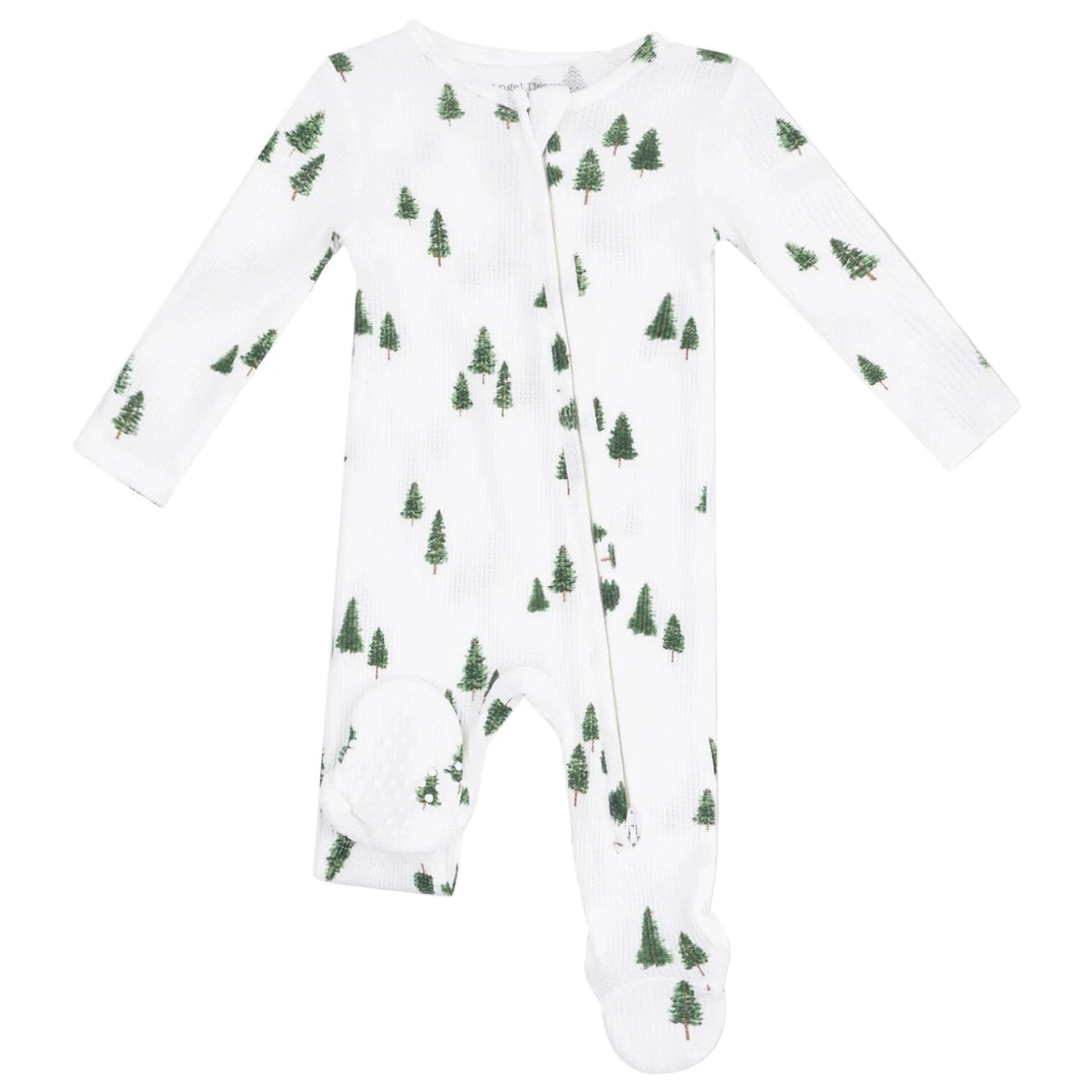 Angel Dear Baby 2 Way Zipper Footie in tiny forest, flat front view