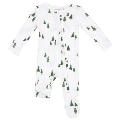 Angel Dear Baby 2 Way Zipper Footie in tiny forest, flat front view
