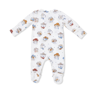 Angel Dear Baby 2 Way Zipper Footie in beige cowdogs, back view