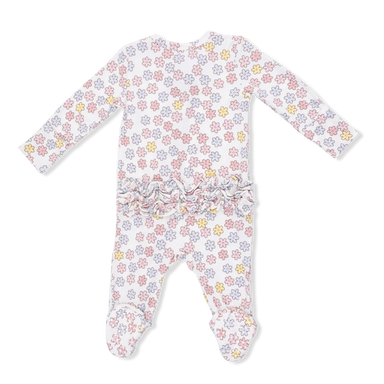 Angel Dear Baby 2 Way Zipper Ruffle Back Footie in cream sarah floral, back view