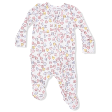 Angel Dear Baby 2 Way Zipper Ruffle Back Footie in cream sarah floral, front view