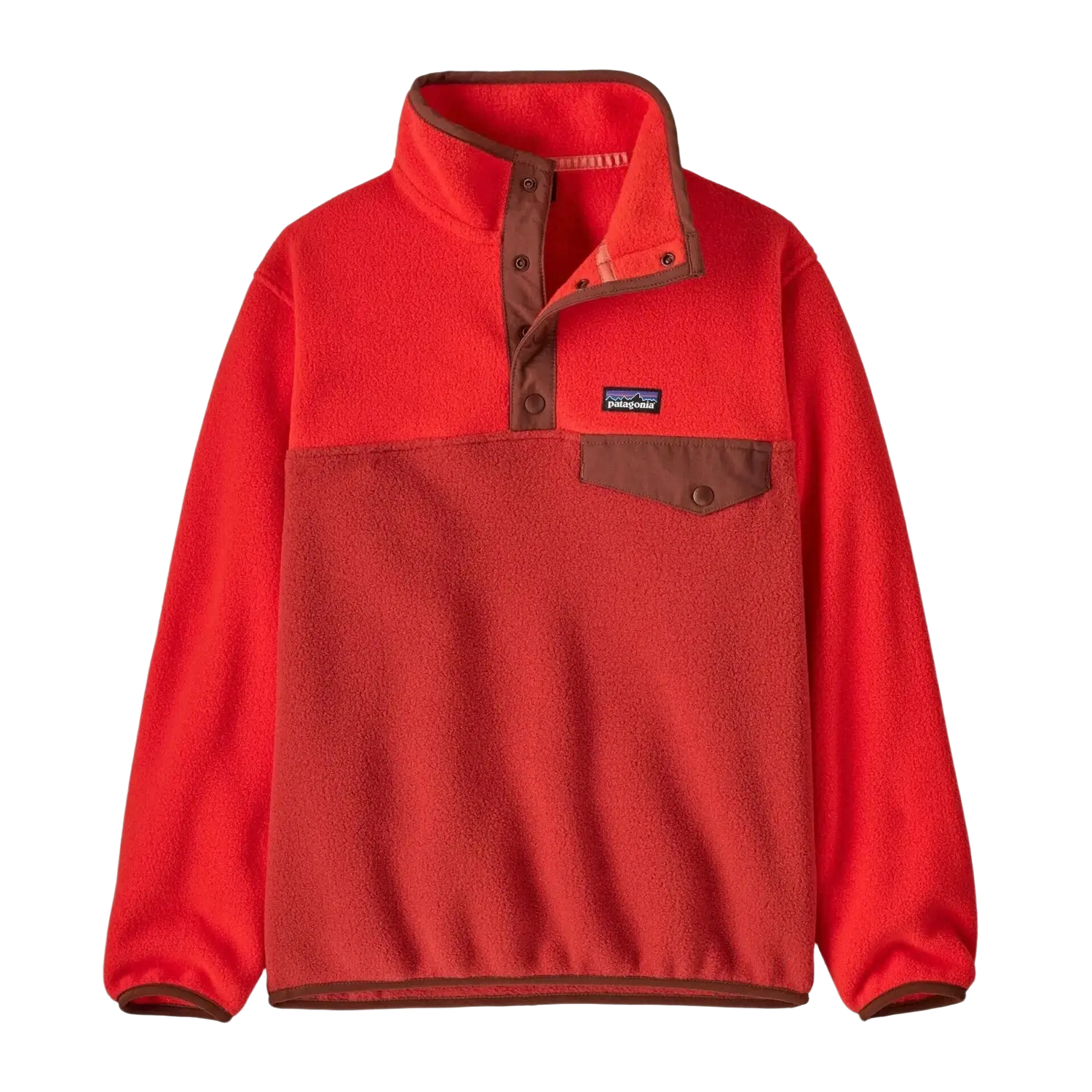 Patagonia Kid's Lightweight Synchilla® Snap-T® Fleece Pullover in amanita red, flat front view