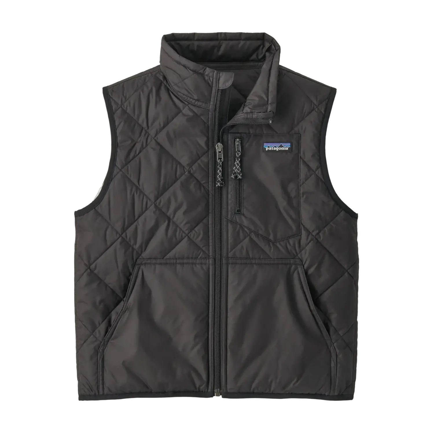 Patagonia Kid's Diamond Quilted Vest in black, flat front view