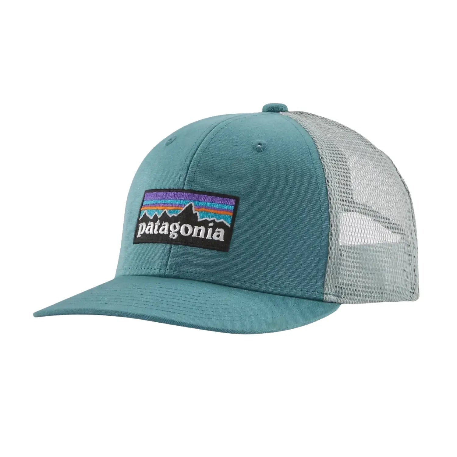 Patagonia Kids' Trucker Hat in P-6 logo & wetland blue, front view