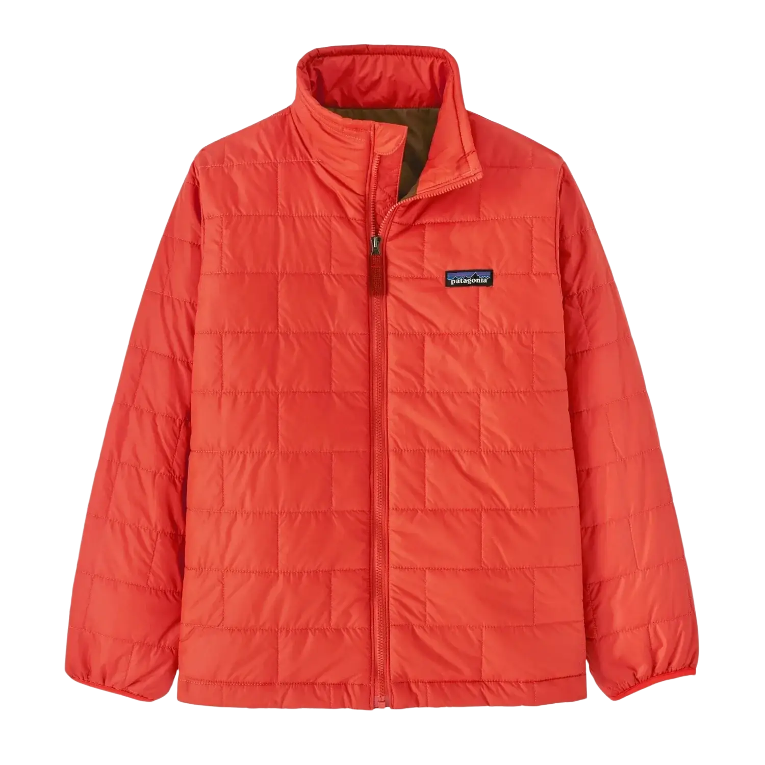 Patagonia Kid's Nano Puff Jacket in sizzle red, flat front view