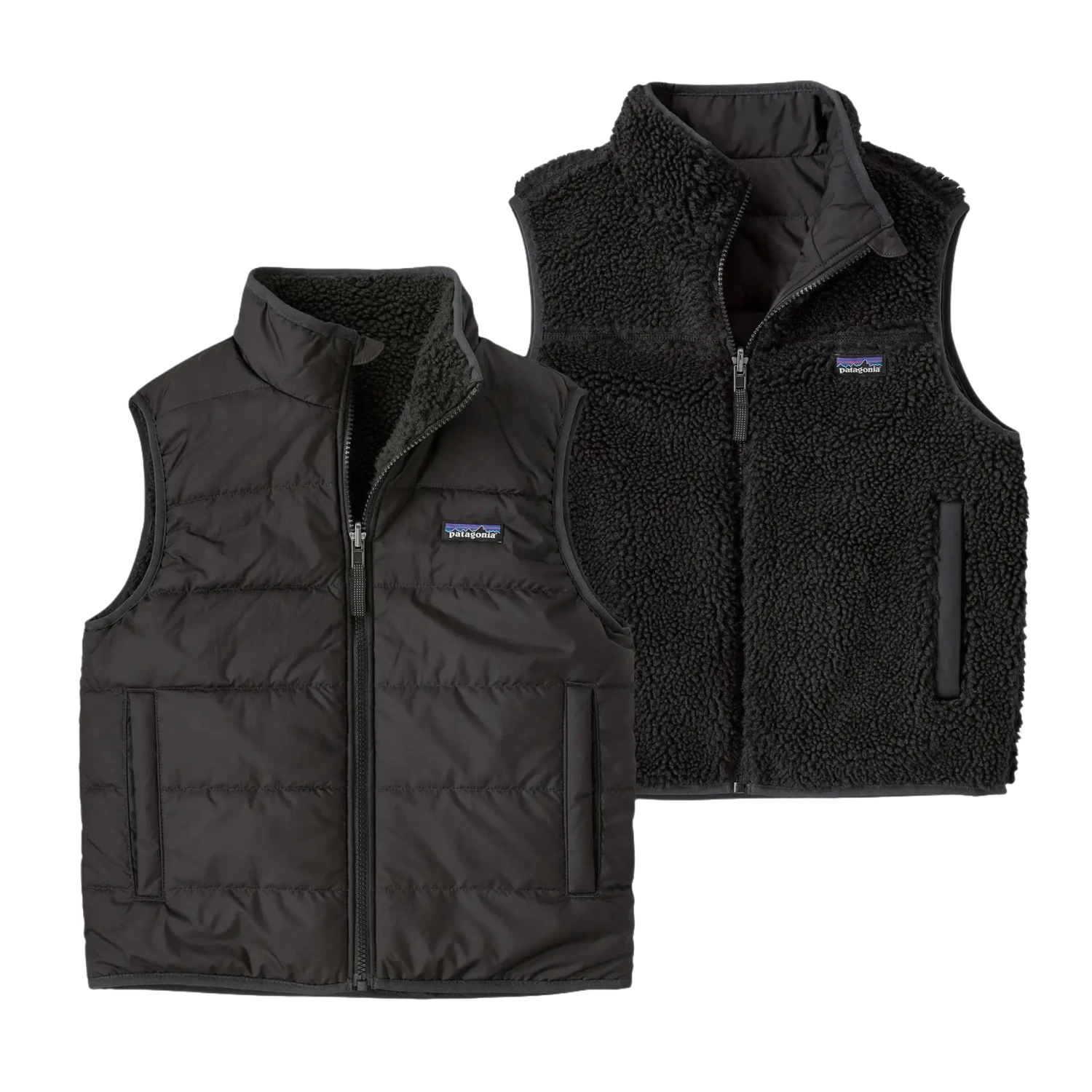 Patagonia Kid's Reversible Ready Freddy Vest in ink black, front & reversed view