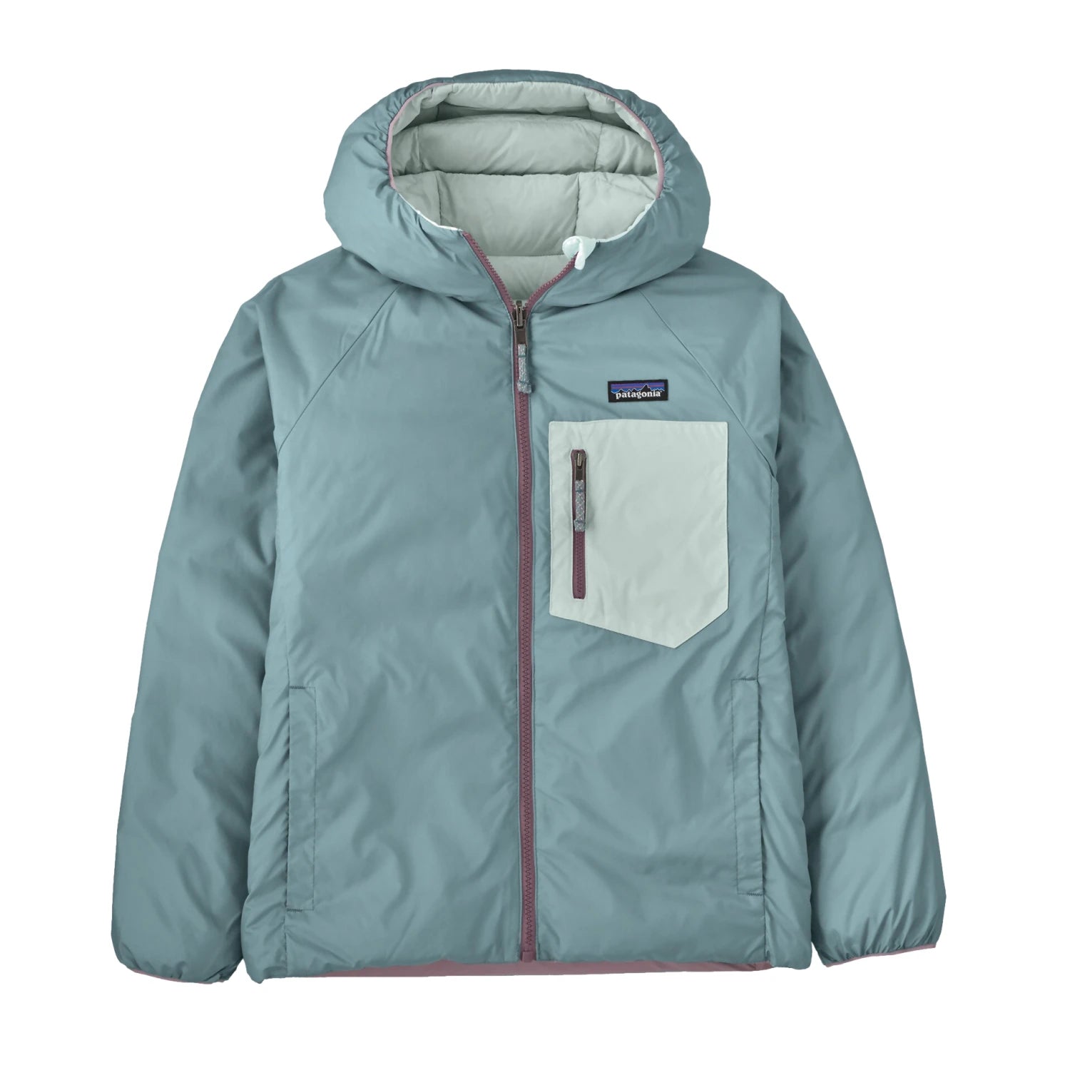 Patagonia Kid's Reversible Down Sweater™ Hoody in thermal blue, reversed front flat