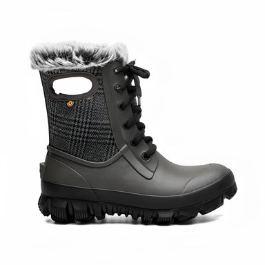 BOGS Women's Arcata Plaid Winter Boots in cement plaid, side view