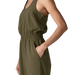 Patagonia Women's Terrebonne Traveler Jumpsuit in basin green, waist & pocket detail on model