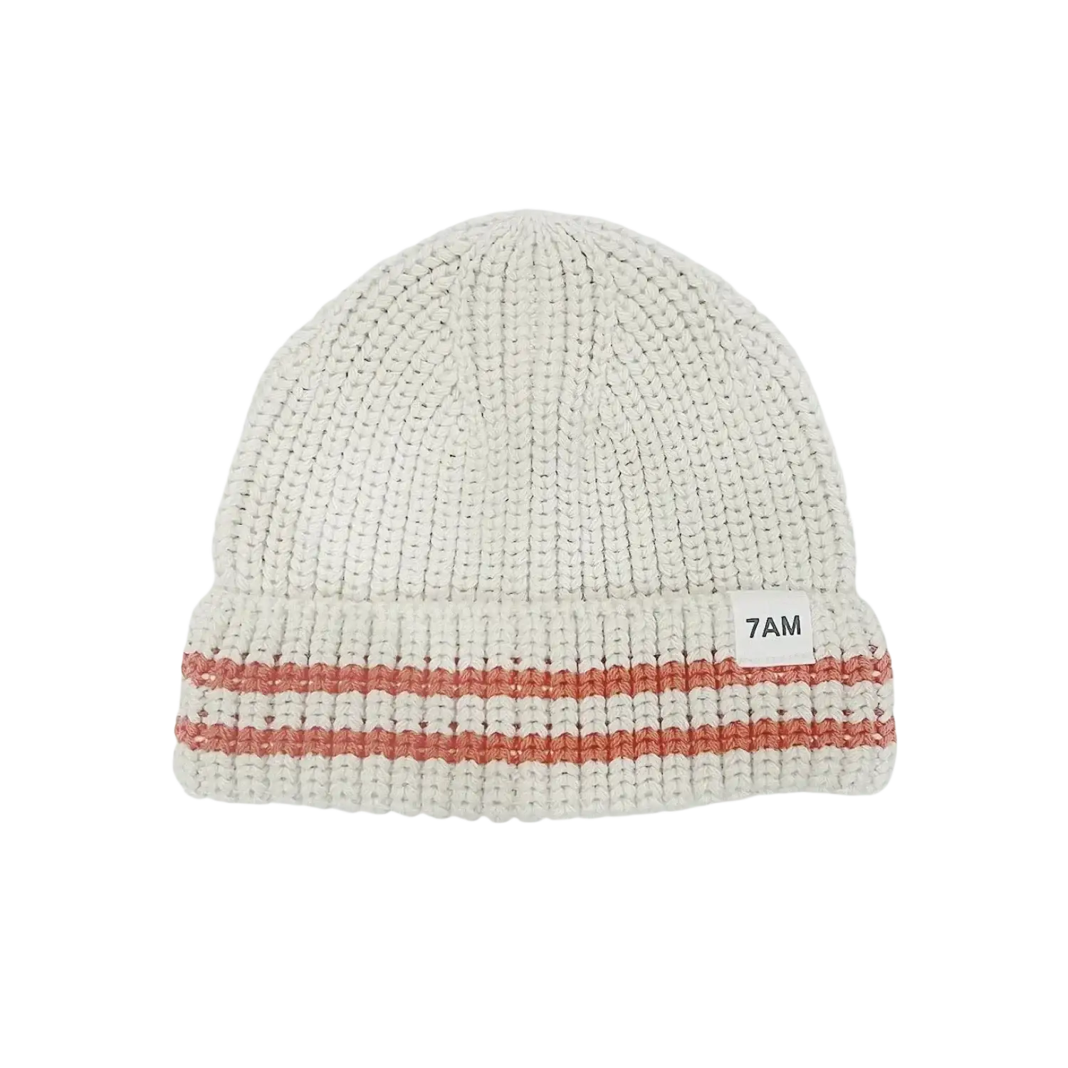 7AM Enfant Baby Chunky Beanie in ecru & terracotta, flat front view