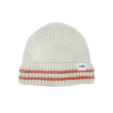 7AM Enfant Baby Chunky Beanie in ecru & terracotta, flat front view