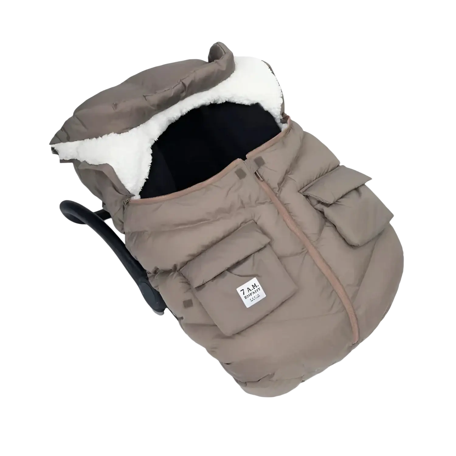 7am Enfant Car Seat Cocoon Oslo Cloud in chestnut, top angled view flap open