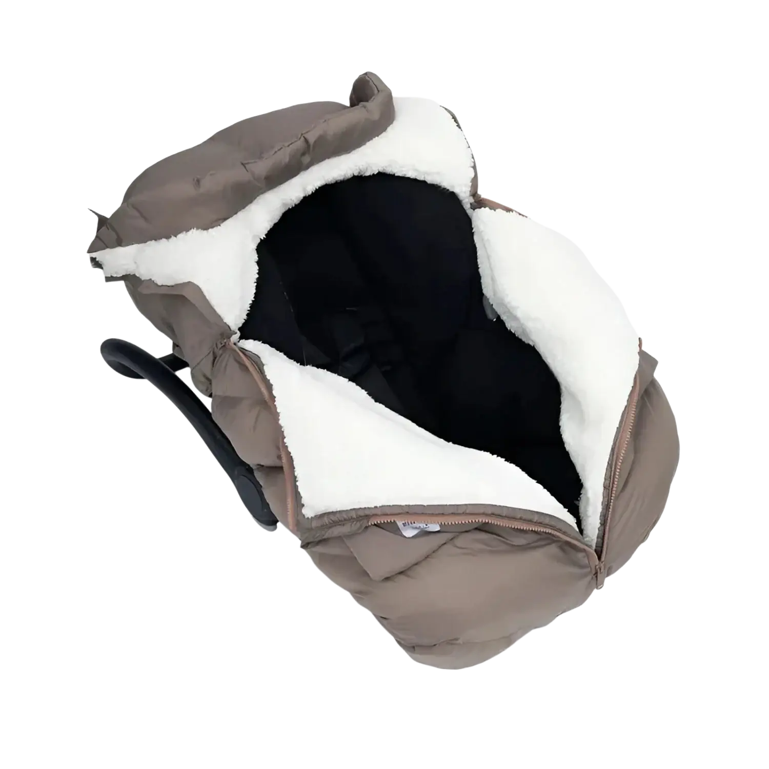 7am Enfant Car Seat Cocoon Oslo Cloud in chestnut, top angled view unzipped