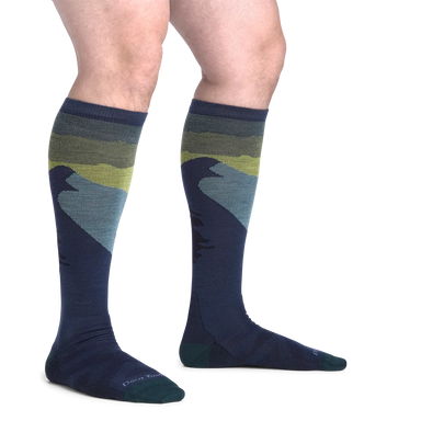 Darn Tough Men's Solstice Over-the-Calf Lightweight Ski & Snowboard Socks in eclipse, on model view