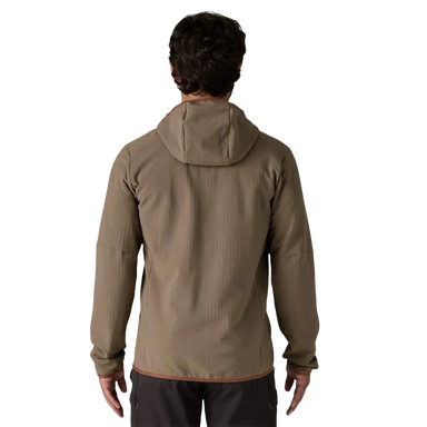 Patagonia Men's R2 Techface Hoodie in marlow brown, on model back view