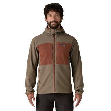 Patagonia Men's R2 Techface Hoodie in marlow brown, on model front view