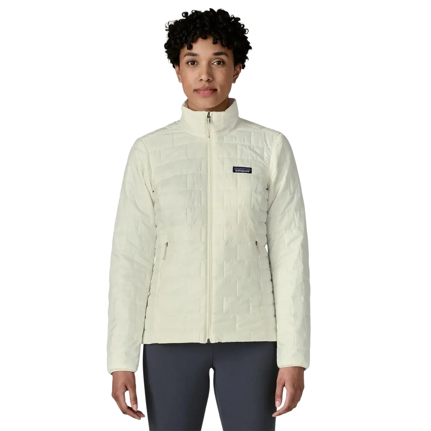 Patagonia Women's Nano Puff® Jacket in birch white, on model front view