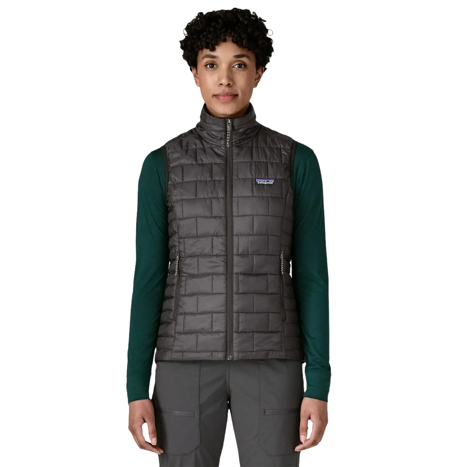 Patagonia Women's Nano Puff® Vest in black, on model front view