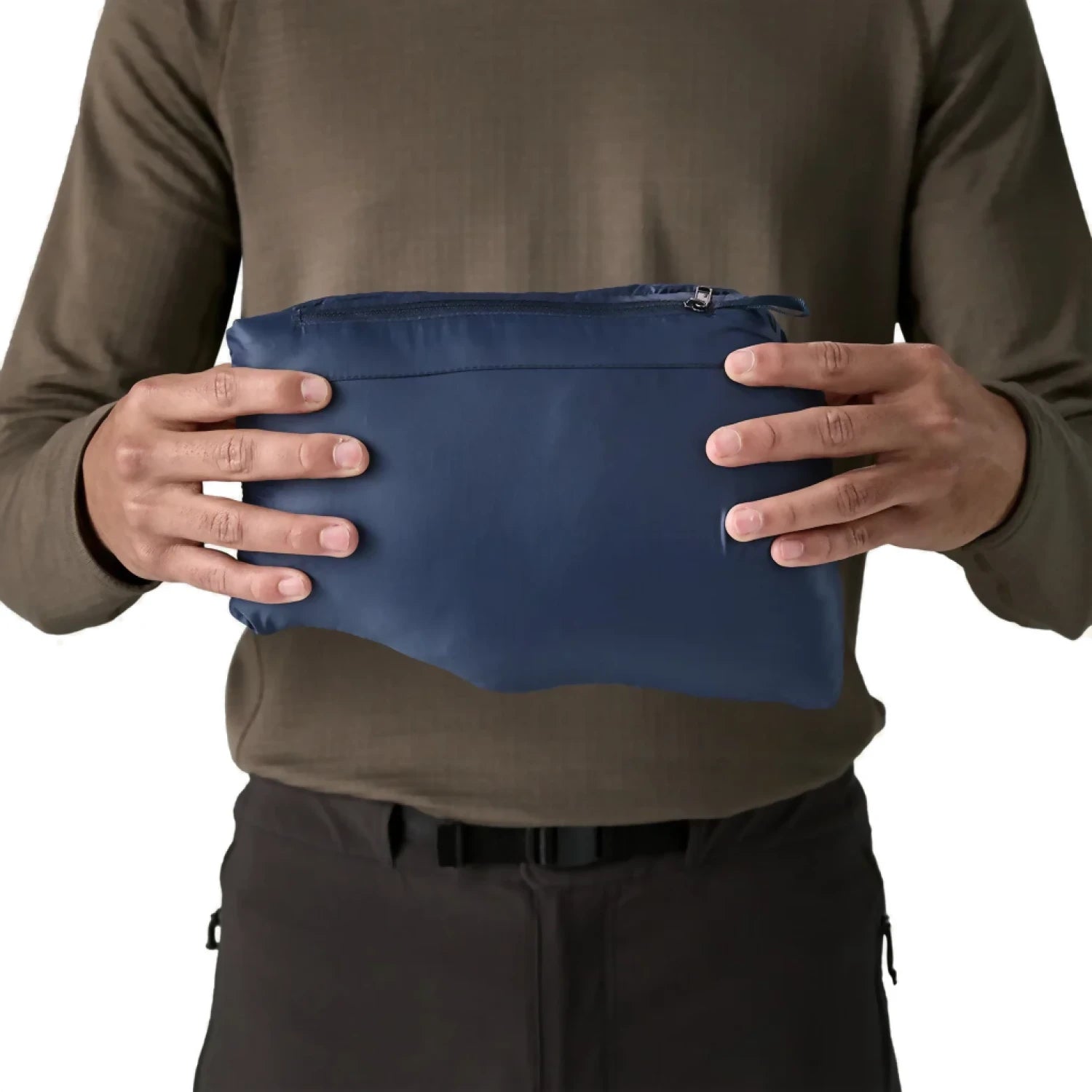 Patagonia Men's Down Sweater™ Jacket in new navy, stowed in pocket