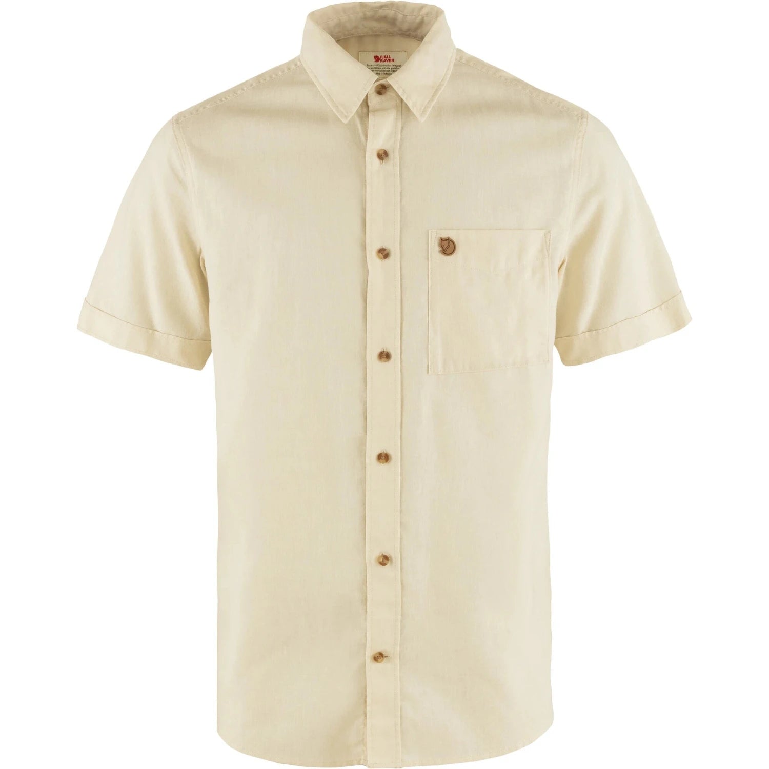 Fjall Raven M's Övik Travel Short Sleeve Shirt in chalk white, front view