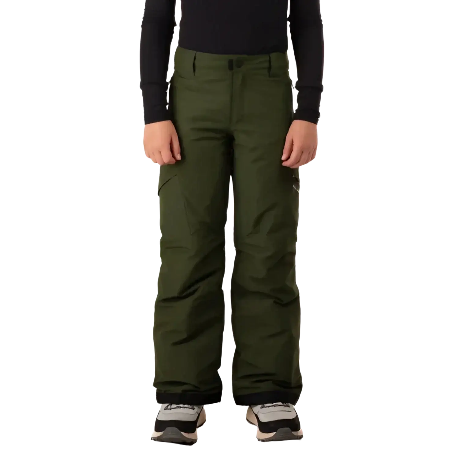 Boulder Gear Boy's Bolt Cargo Snow Pant in seaweed green, on model front view