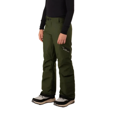 Boulder Gear Boy's Bolt Cargo Snow Pant in seaweed green, on model side view
