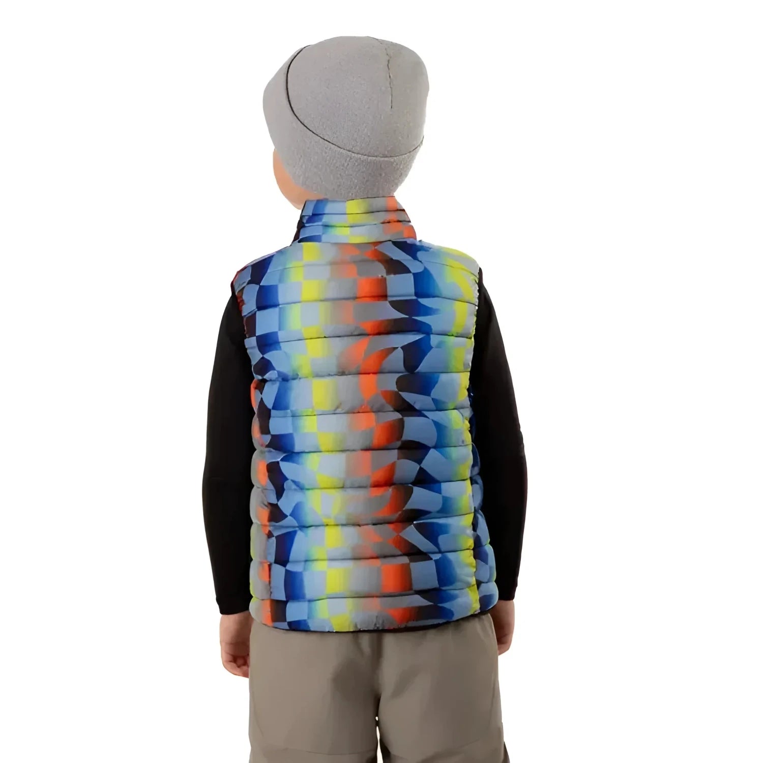 Boulder Gear Kid's D-Lite Puffer Vest in summer camp, on model back view