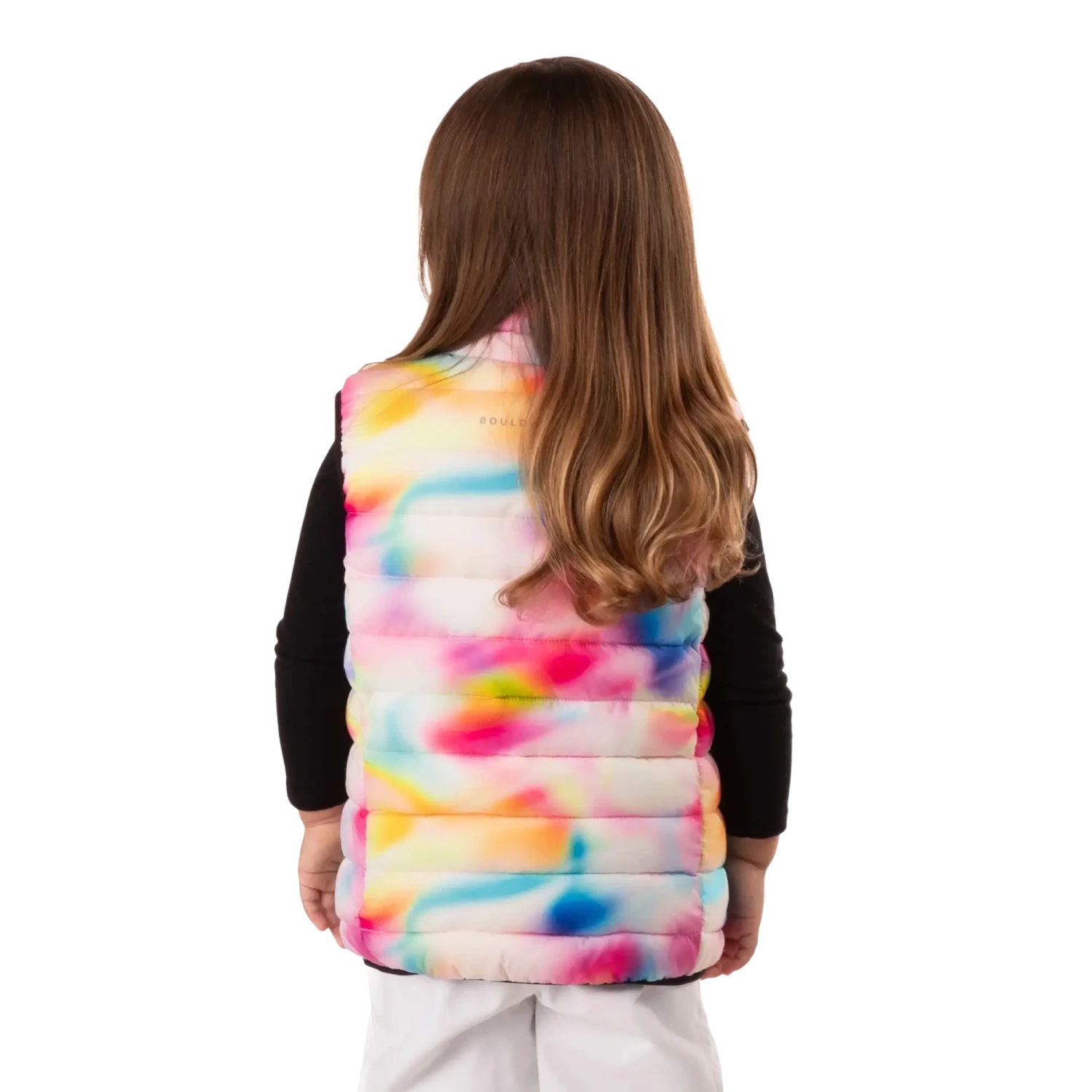 Boulder Gear Kid's D-Lite Puffer Vest in opal, on model back  view