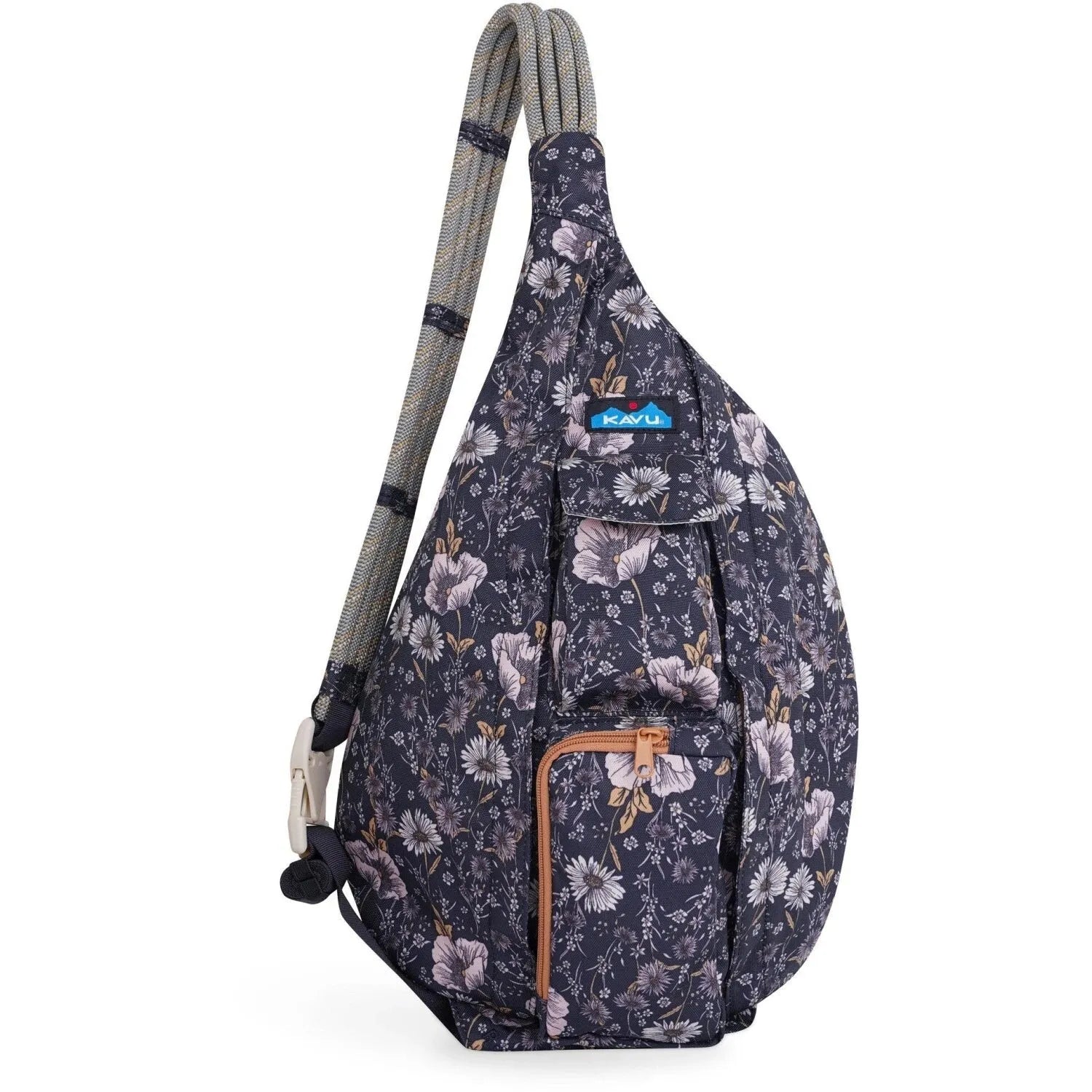 KAVU Rope Sling Bag in quiet wildflowers, front view