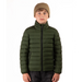 Boulder Gear Kid's Voyage Puffy Jacket in seaweed green, on model front view